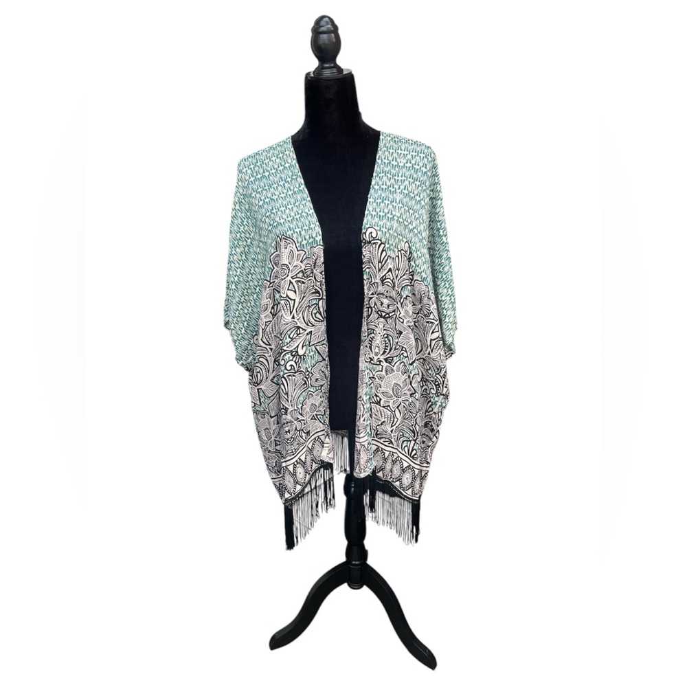 Forever 21 Women’s Kimono Teal/Black/White Size Large